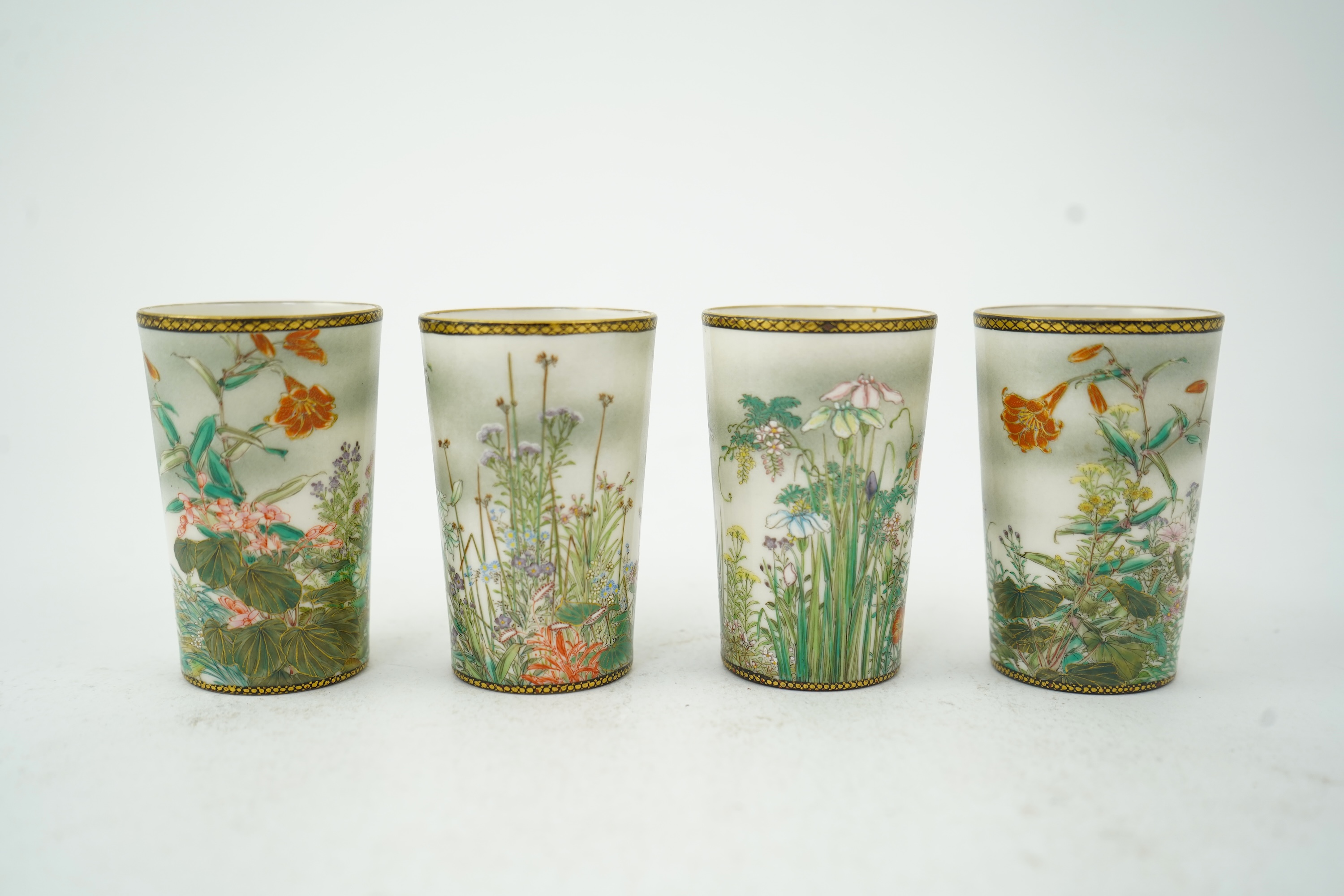 A set of four Japanese porcelain tumbler cups, by Kinkozan, Meiji period